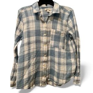 Blue and White Plaid Button-Up Shirt